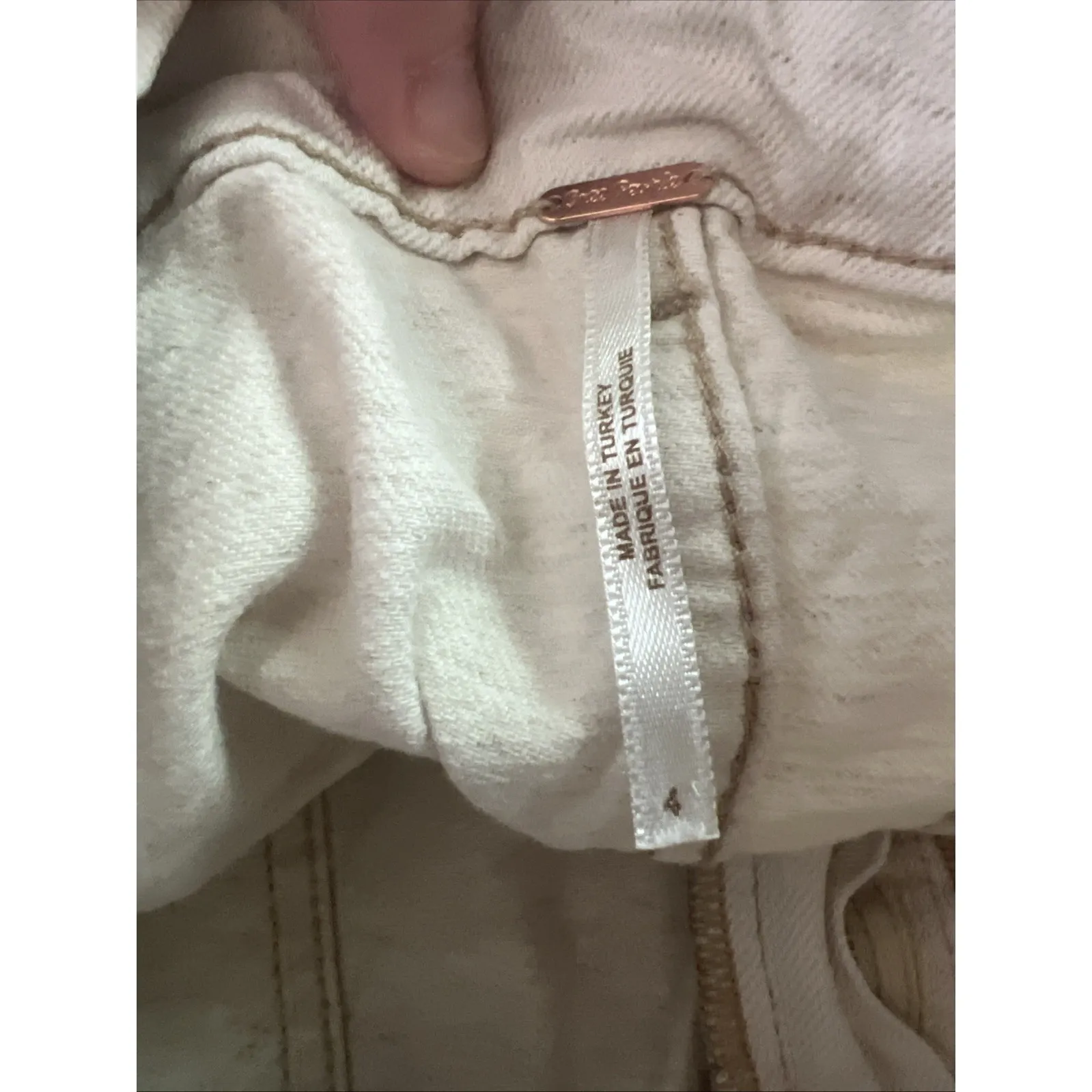 Free People Linen‎ Blend Mini Skirt Cream Sz 4 Paper Bag Waist Boho Denim Skirt - Image 3