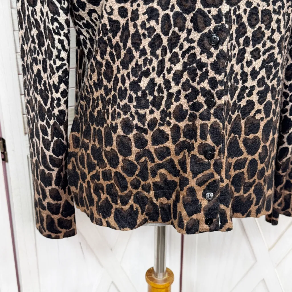 Charter Club Multi Animal Print Button Up Cardigan Sweater Tan Black Medium - Image 6