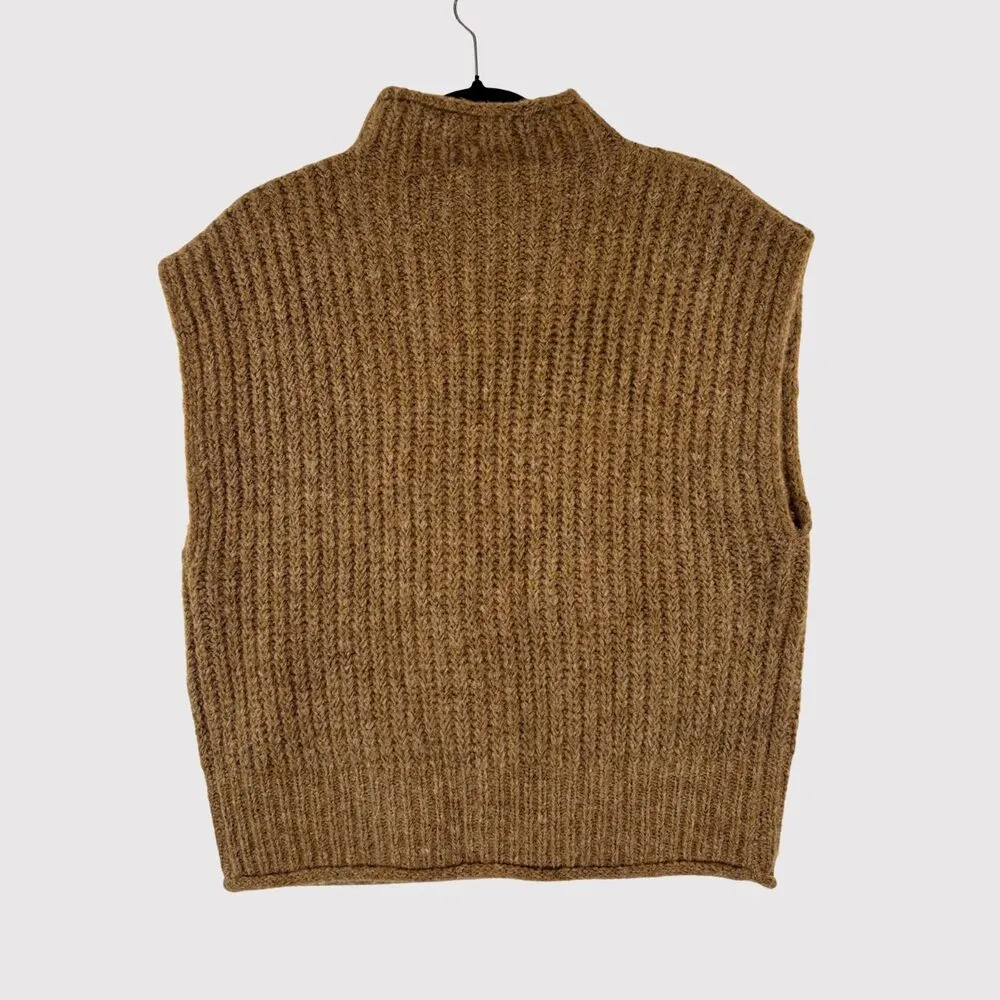NWT Madewell Womens Vest Brown Stimpson Sweater Wool Knit Ribbed Pullover Medium - Image 3