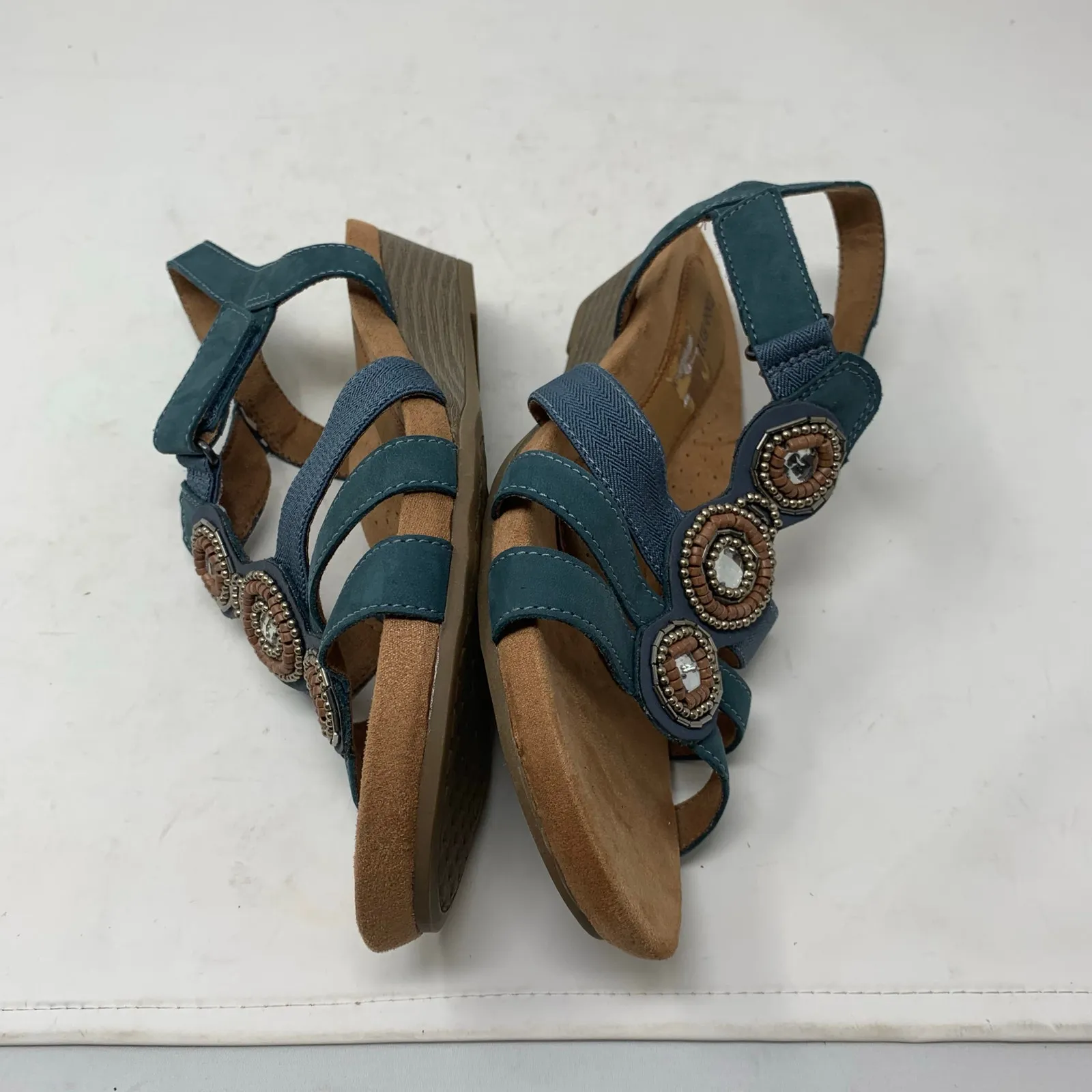 Cobb Hill Hollywood Jewel Wedge Sandal Moroccan Blue Suede Leather Size 10 - Image 2