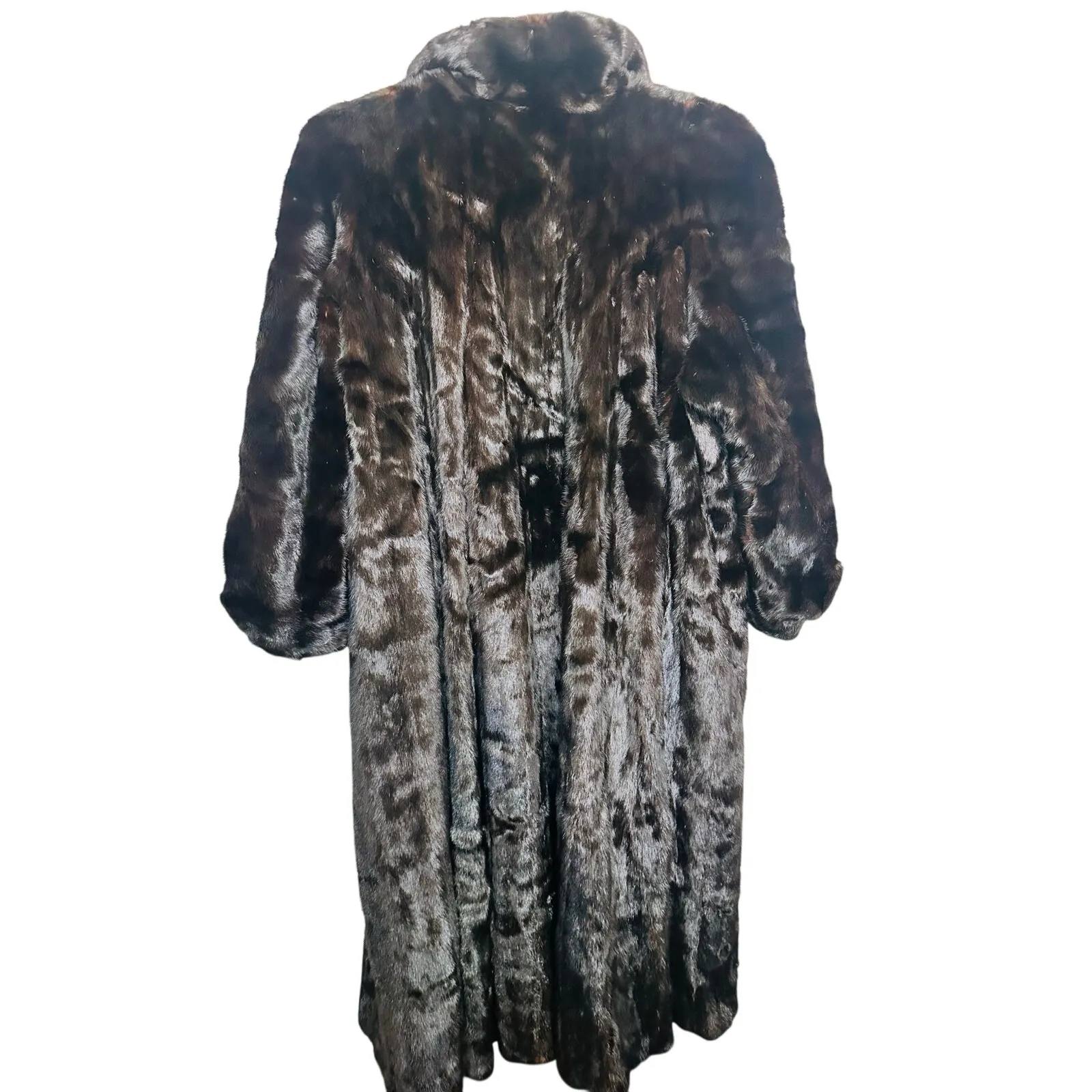 Revillon Paris Brown Black Vintage 70s Genuine Mink Fur Full Length Coat Size L - Image 5