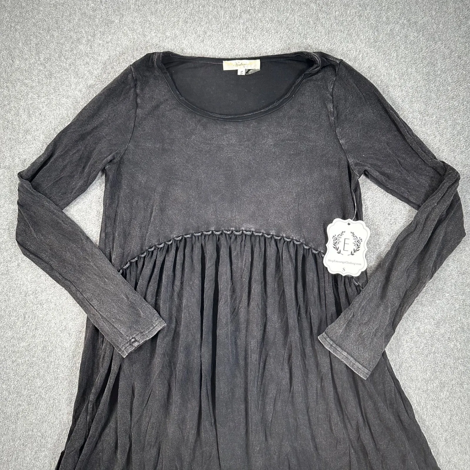 Andree by Unit Black Scallop Babydoll Mini Dress Women's Small Long Sleeve New - Image 2