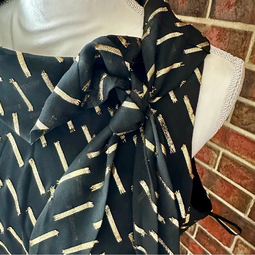 Robbie Bee Black Gold Sleeveless A-Line Dress Shear Sheath Scarf Cowl Neck Party - Image 4