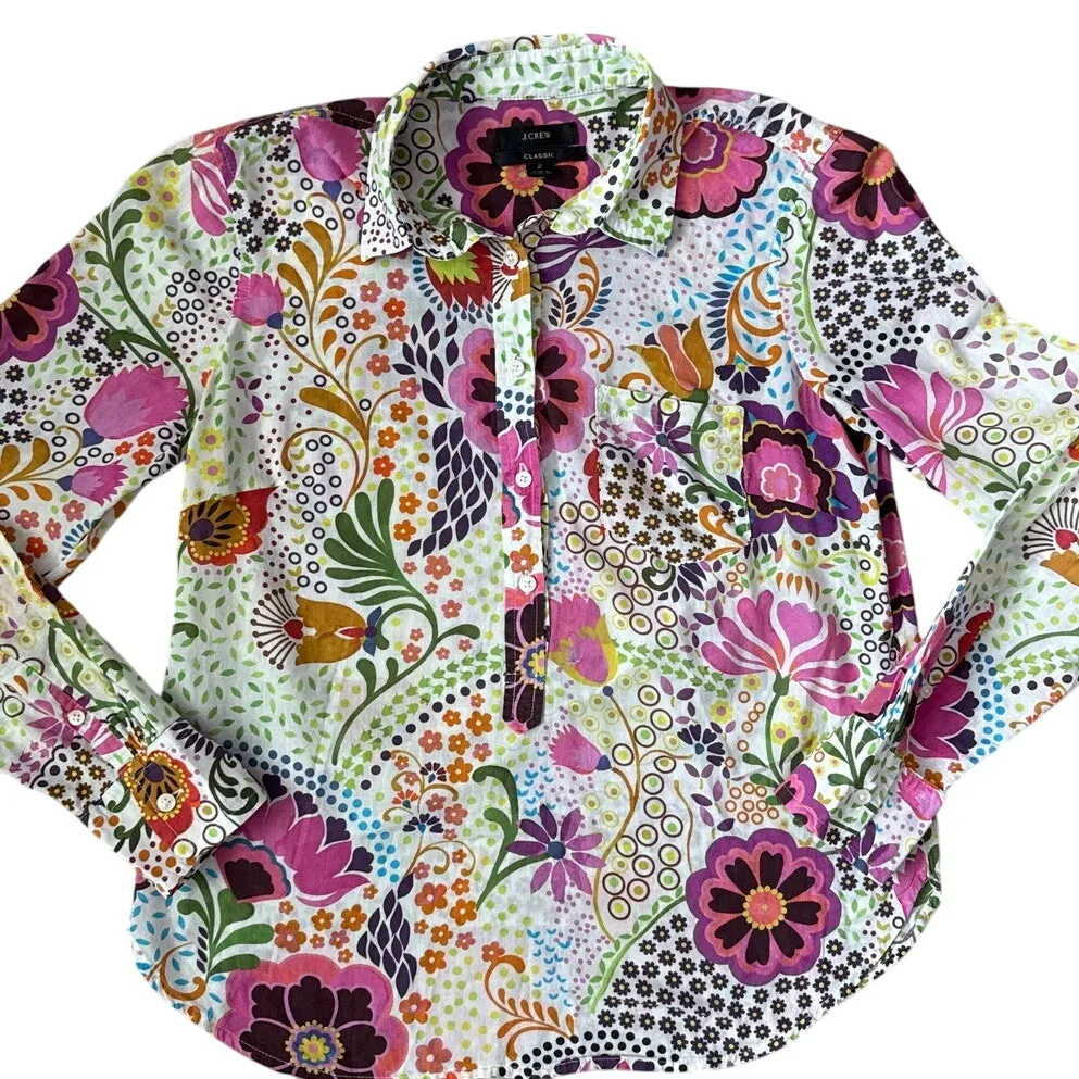 J.‎ Crew Ratti Retro Floral Popover Classic Fit  Shirt Rose Multi Size 2 - Image 7