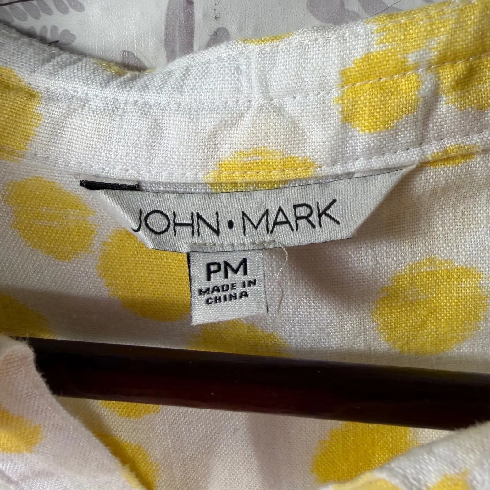 John Mark 100% Linen Yellow Polka Dot Button-Back Blouse PM Petite Medium - Image 4