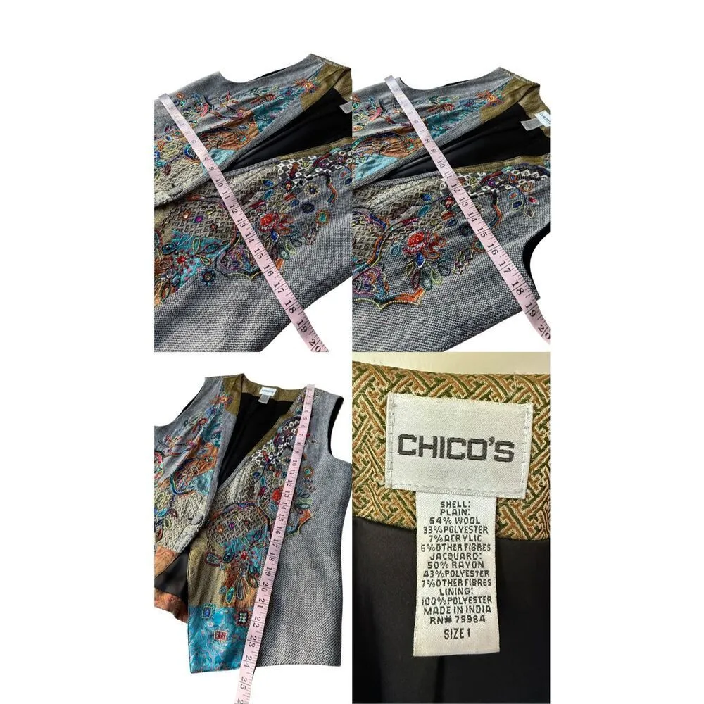 Vintage Chico’s Wool Blend Boho Patchwork Beaded Vest - Image 7