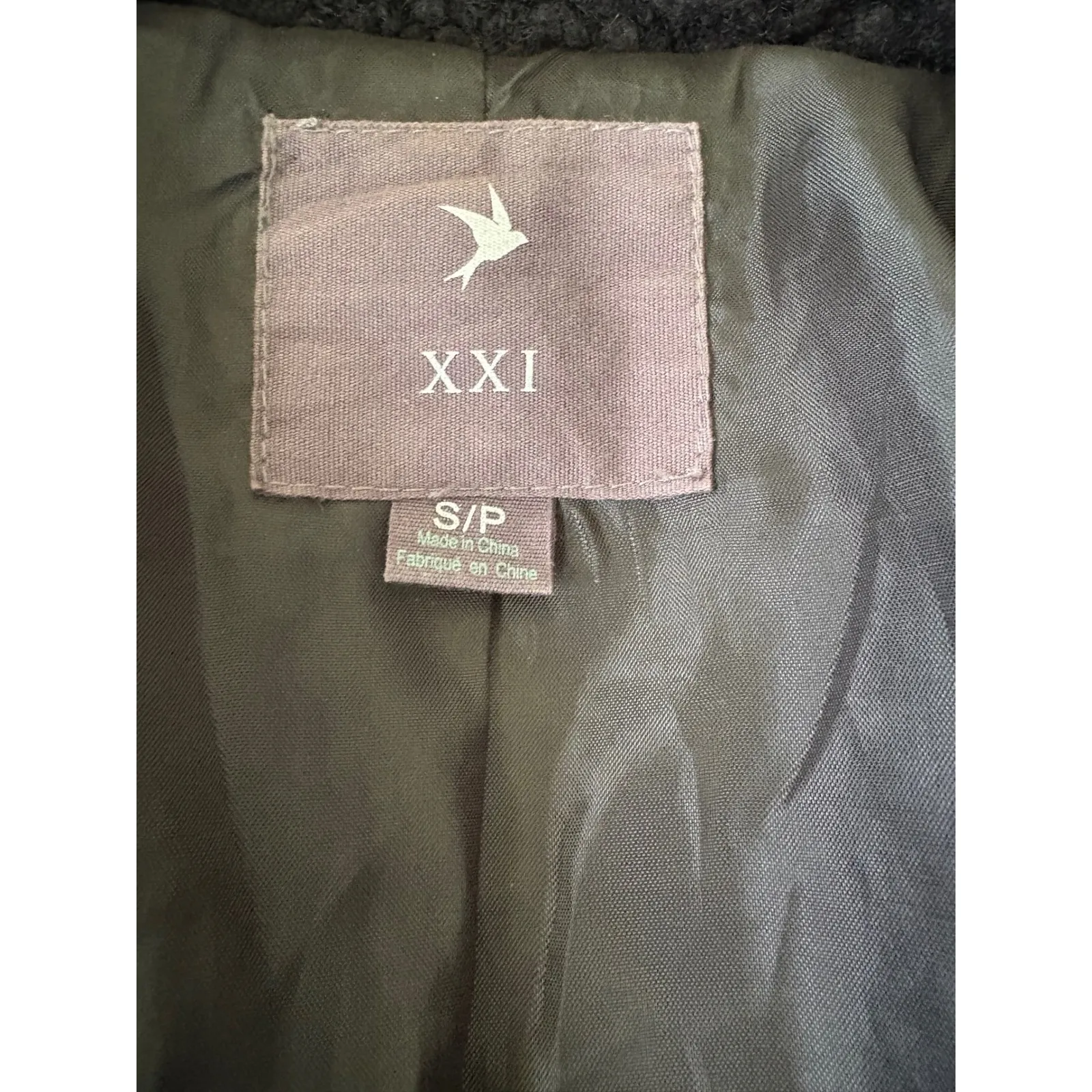 XXI Military Style Boucle Coat Small Black Zipper Front Crown Buttons - Image 7