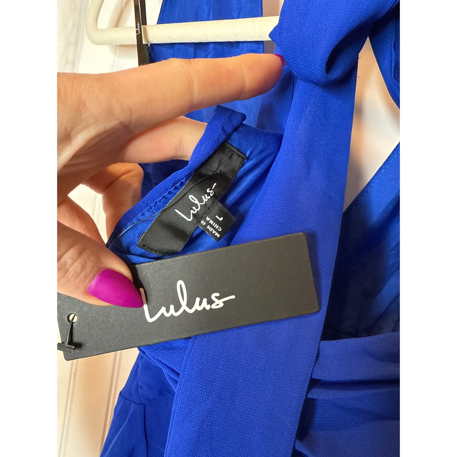 NWT Lulus Nailah Blue Knotted Halter Mini Dress Open Back Party Cocktail Size L - Image 5