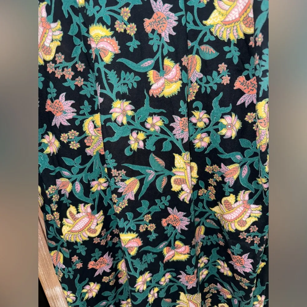 World Market dress floral tunic cotton bell long sleeve kaftan colorful flowers Black Size L - Image 7