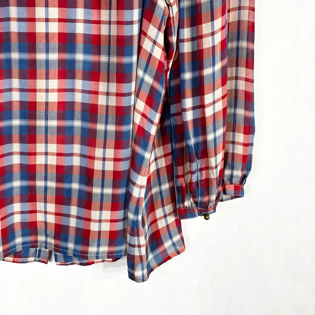 Madewell Broadway & Broome‎ Size Large Top Pemberley Blouse Silk Plaid 1236 - Image 11