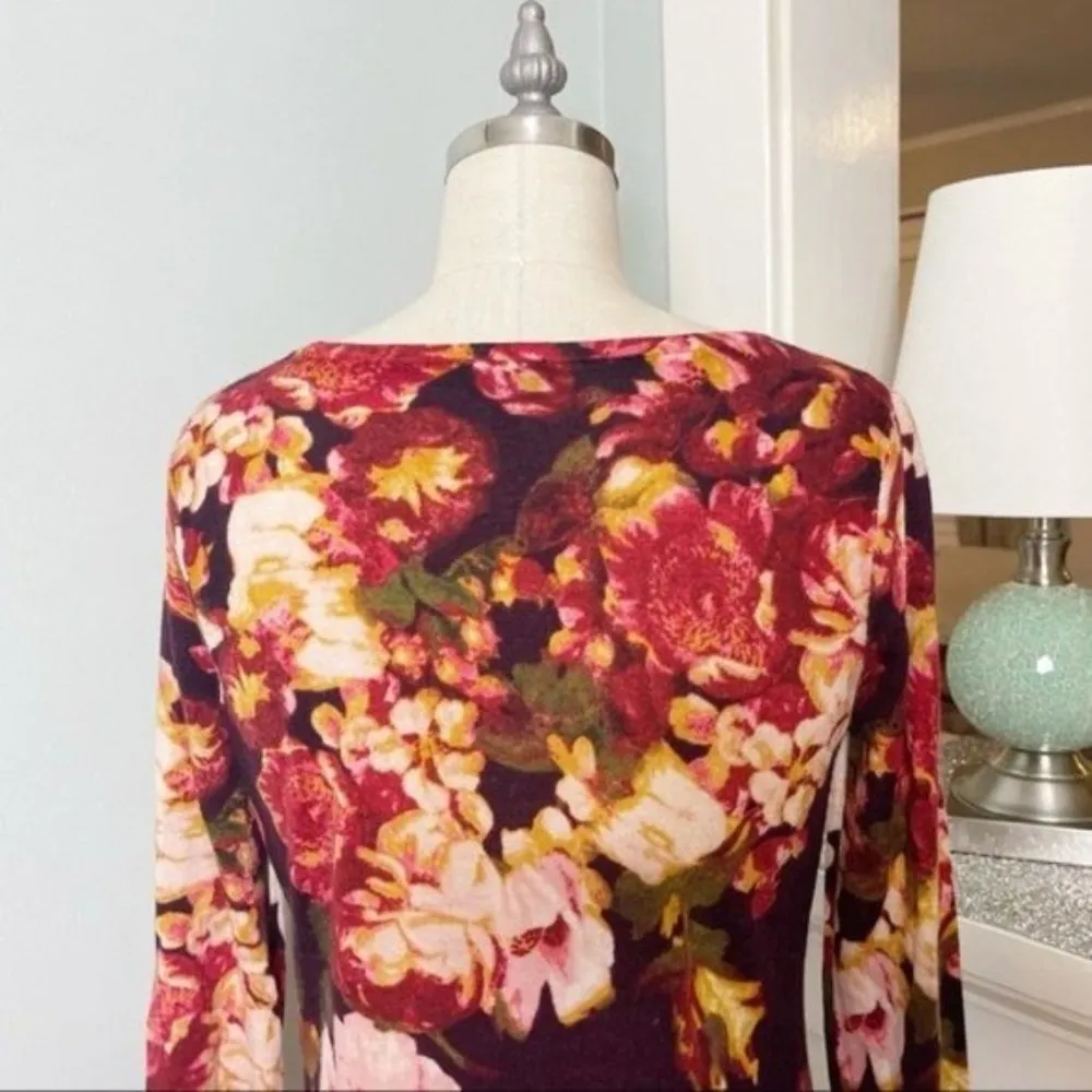 Talbots Luxury Merino Wool Floral Sweater Burgundy Gold Pink XS - Image 7