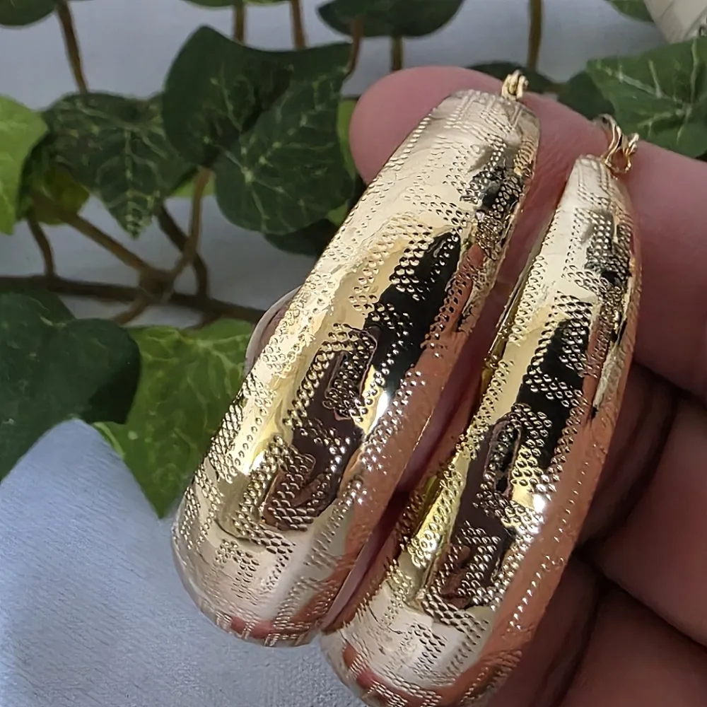 Gold Filled Wide Hoop Earrings with Greek Key Design - Image 5