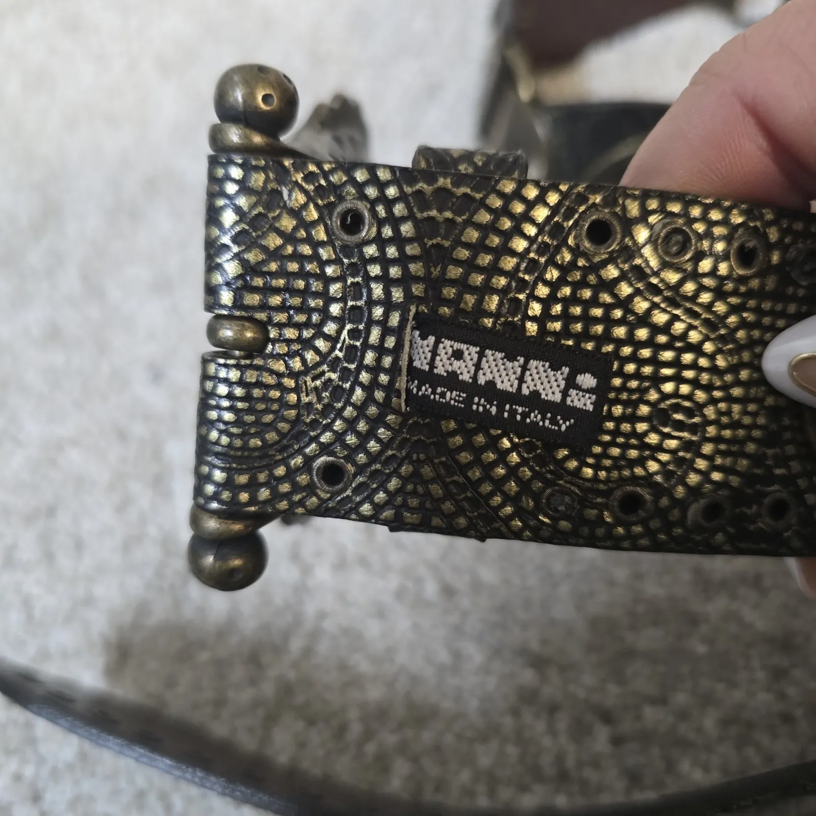 Nanni Italy Leather Belt‎ Women's Size 80/32 Ornate Brass Studded Western Vtg Brown - Image 5