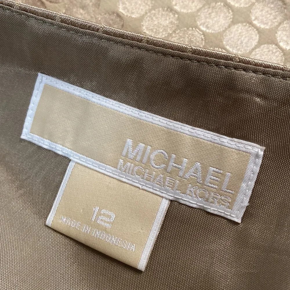 Michael Kors Sz 12 Golden Brown polka Dot Pleated Sleeveless Boat Neckline Dress - Image 7