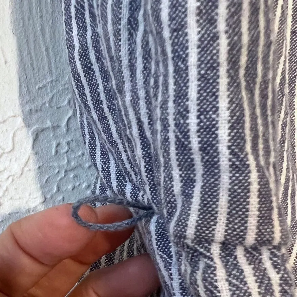 Old Navy Jumpsuit Womens Navy Blue Stripe Linen Blend Romper SZ L - Image 9