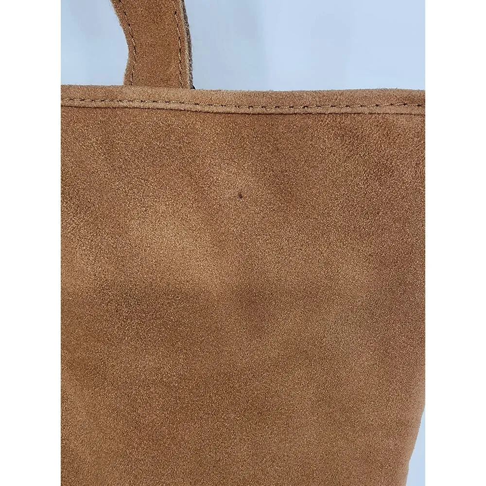 Crosstree Lane Brown Suede and Wool Patchwork Tote Bag - Image 5
