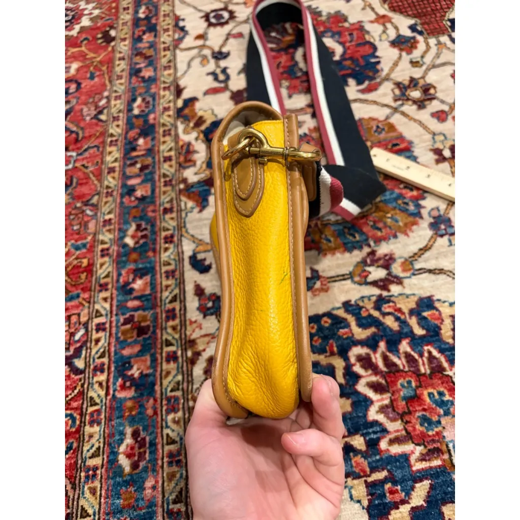 Marc Jacobs Yellow Leather Crossbody Bag Logo Flap Small Messenger Strap flaw - Image 7