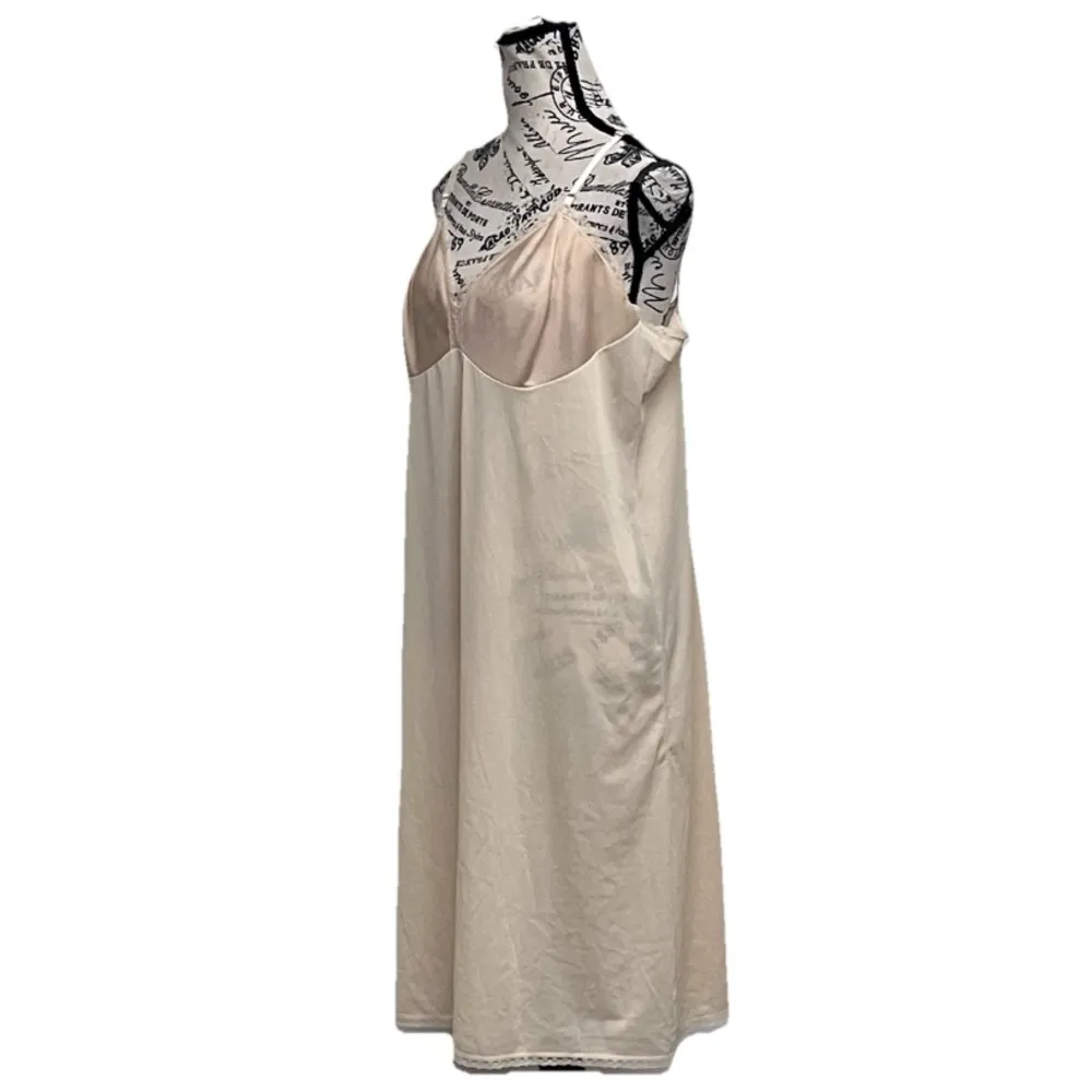 Vintage Y2K JCPenney Beige Pink Lace Trim Midi Slip Dress Adjustable Straps 40 Size undefined - Image 3