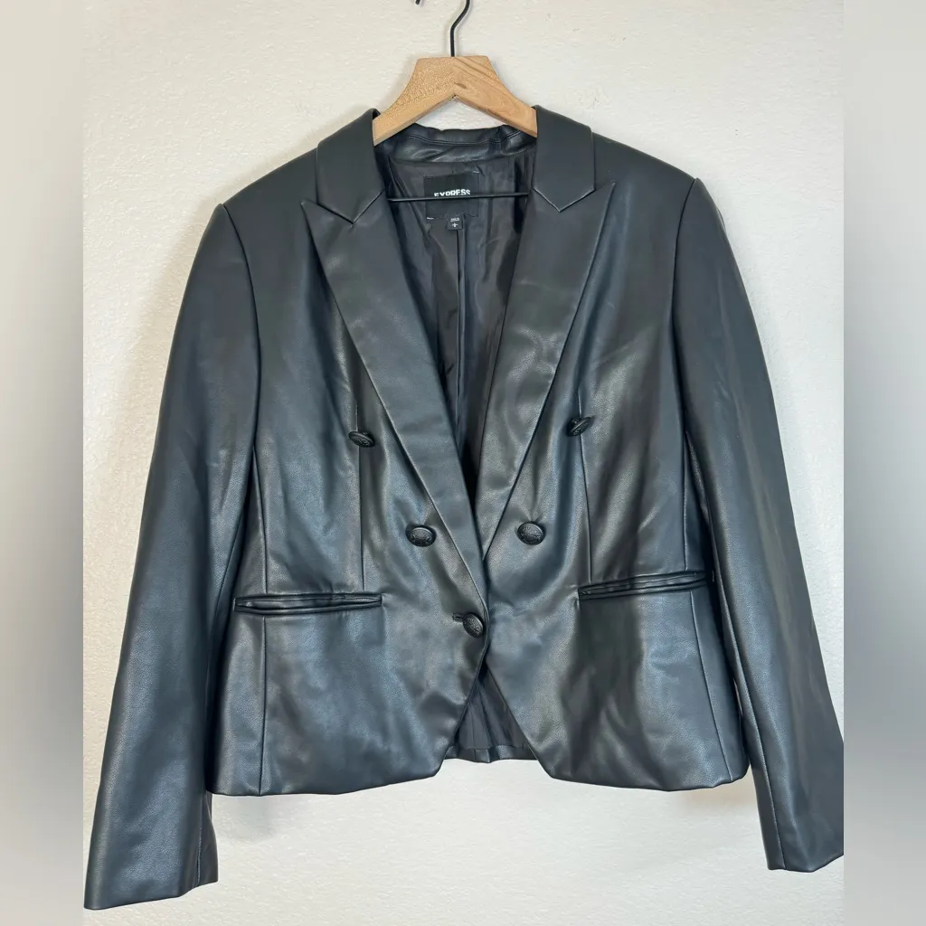 Express Women's Faux Leather Black Blazer Jacket size Large  $158 - Image 3