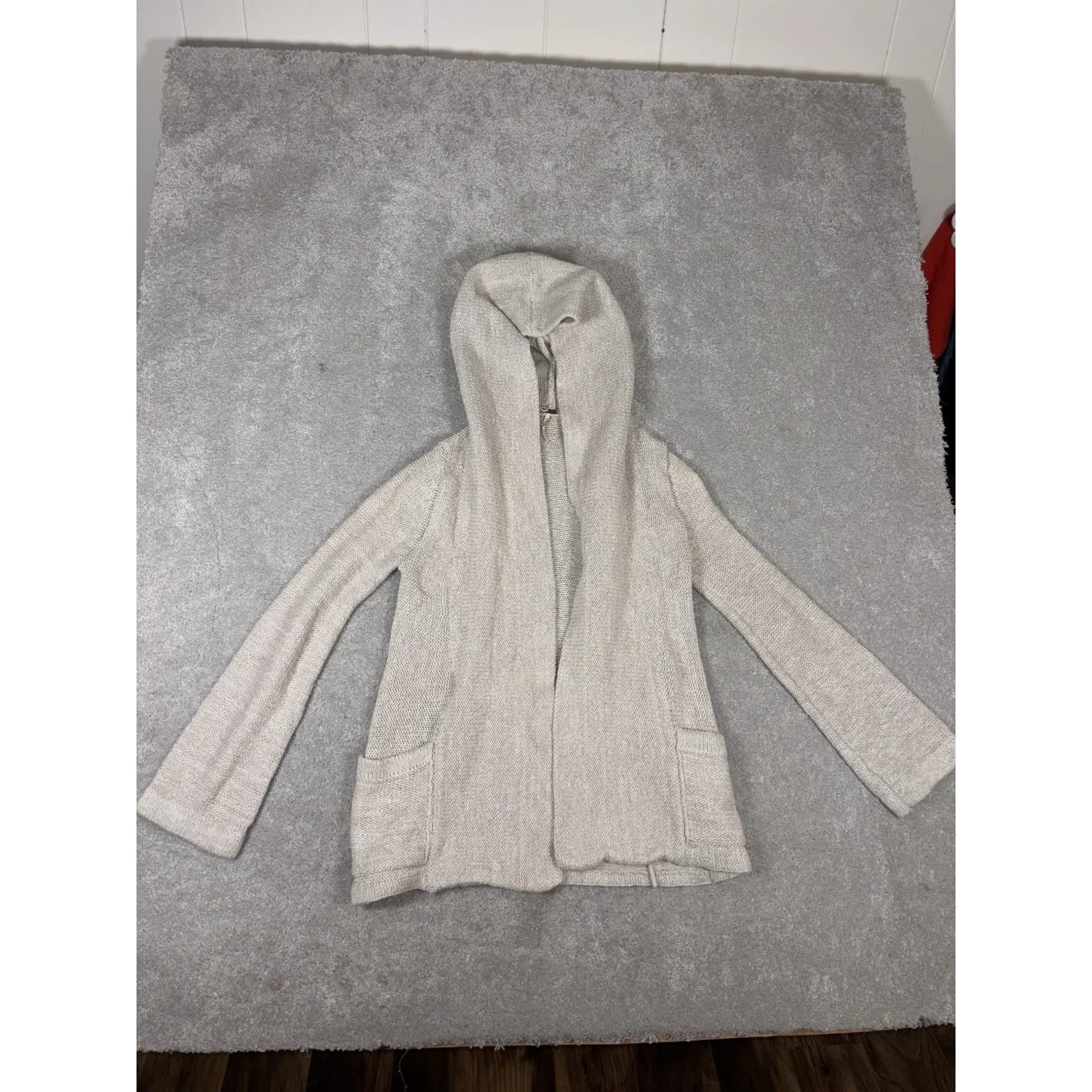 free people beige hooded sweater cardigan inside tie pockets xs - Image 6