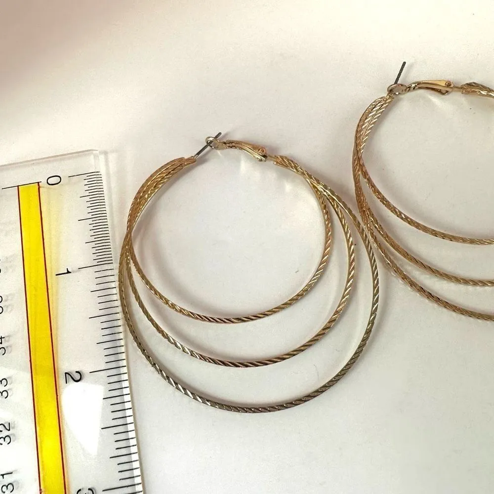 Gold tone 3 tier hoop statement earrings - Image 5