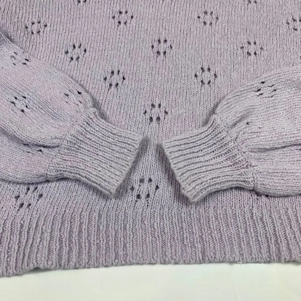 Madewell Sweater XXS Floral Pointelle Pullover Lavender Purple Balloon Sleeves - Image 9