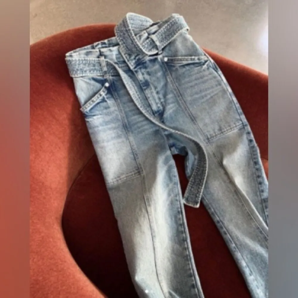 A.L.C. Luke High Waisted Paper Bag Denim Pants in Light Indigo - Image 5