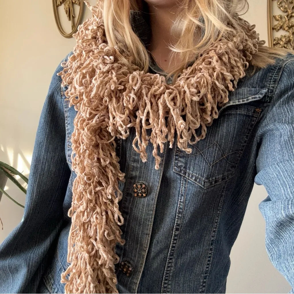 Tan Shaggy Yarn Scarf - Image 4