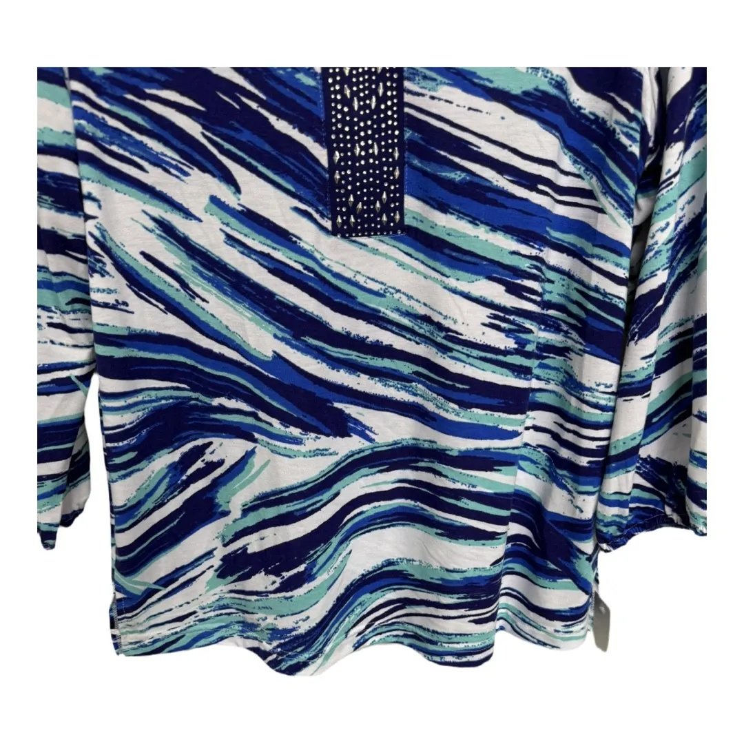 Croft & Barrow Blouse  Tops Large Geometric V Neck Colorful Rhinestones NWT - Image 3