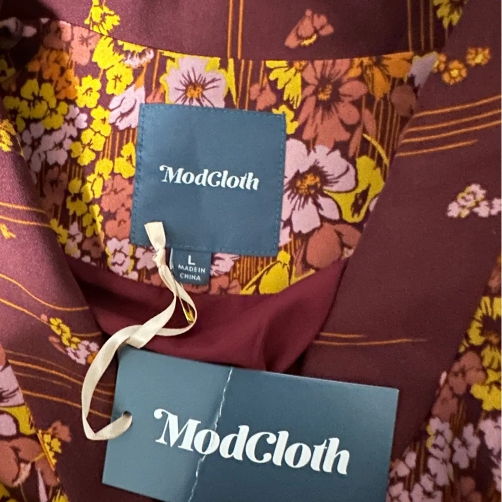 ModCloth Lively Identity Burgundy Floral Short Sleeve Mini Dress Size L‎ NEW - Image 8