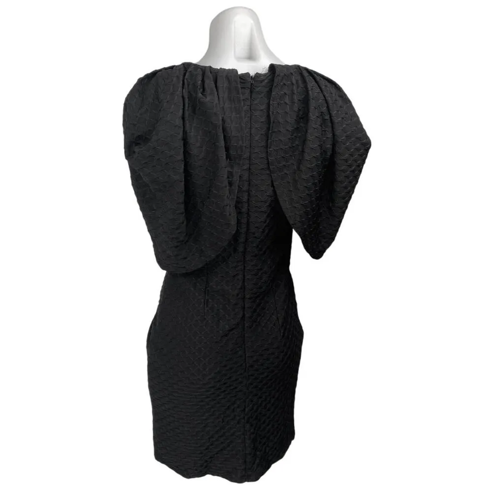 Asos Black Textured Cape Short Sleeve Plunging V Cutout Mini Sheath Dress Size 6 - Image 2