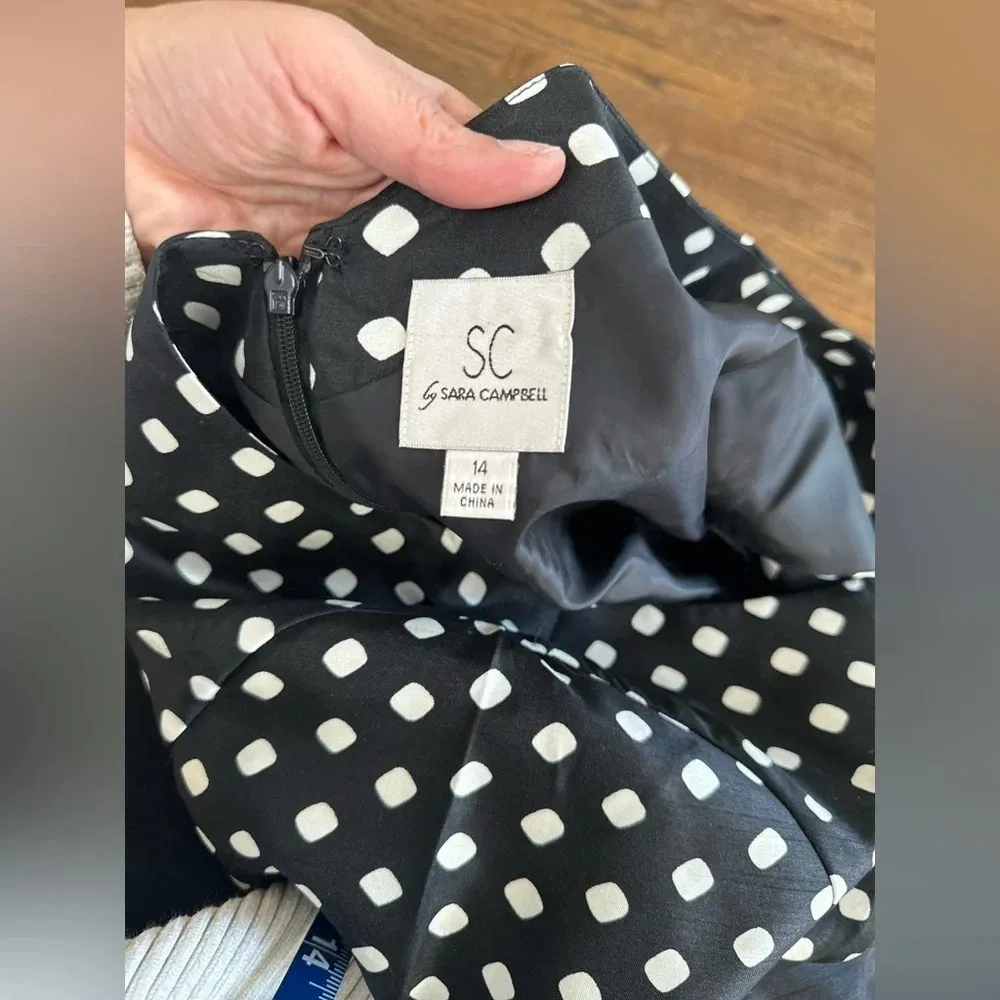 Sara Campbell Women's Polka Dot Bow Short Sleeve Dress Black. SZ 14 C0530 White - Image 11