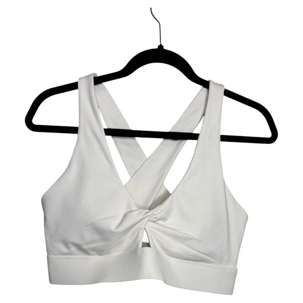 Fabletics White Crop Top with Cut Out Tie Front - Image 3