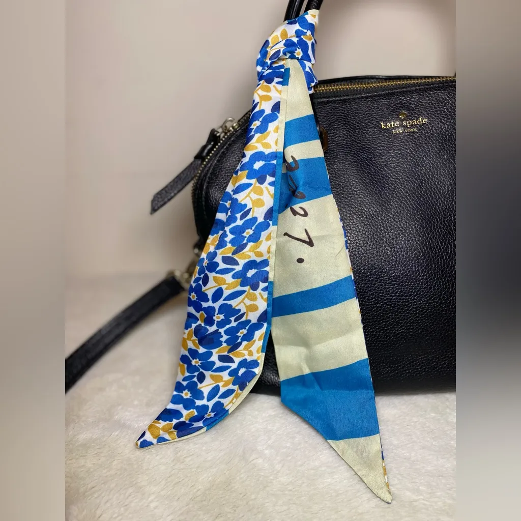 Blue & Gold Floral Bag Twilly / Scarf ‘Like Summer. Like Rain’ NEW - Image 2