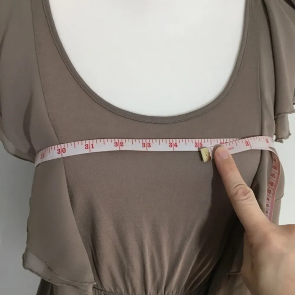 Taupe Brown Ruffle Sheath Shift Dress  Medium - Image 3