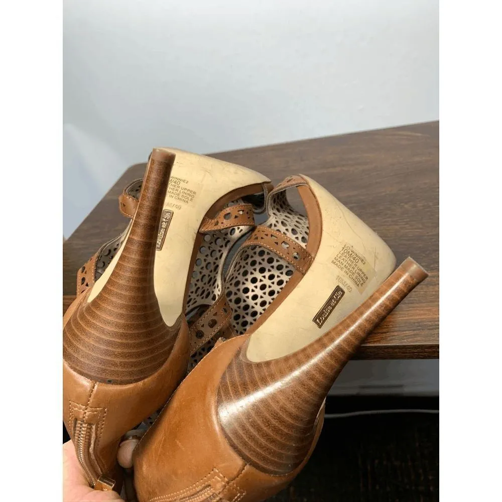 Louise Et Cie Women's Open Toe Sandals High Heels Eyelet Brown Leather Size 10M - Image 7