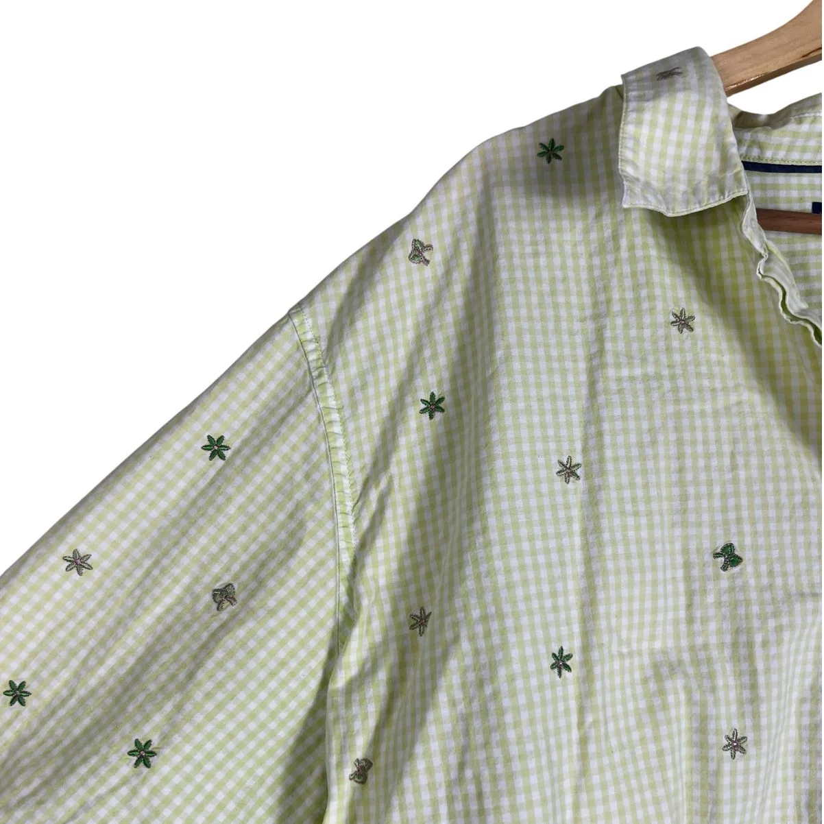 Mountain Lake Button Down Shirt Size 3X Pastel Yellow Floral Bow Embroidered - Image 2