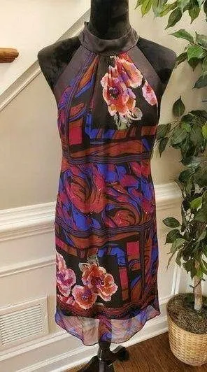Taylor Women's Multicolor 100% Silk Halter Neck Sleeveless Knee Length Dress 6 - Image 1