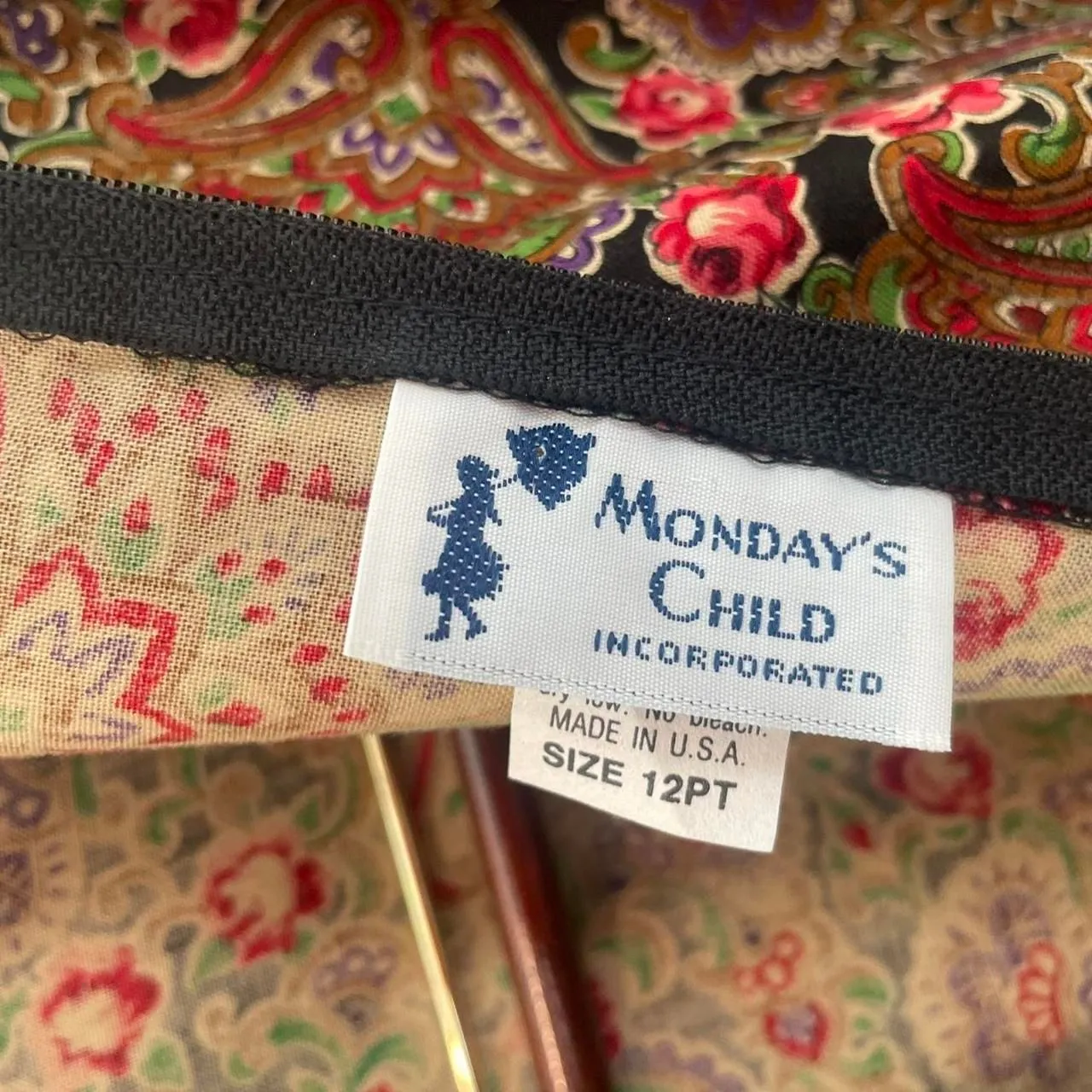 Monday's Child WOMEN'S Dress Sz12 Petite Velvet Collar Paisley Drop Waist Vtg Black Size 12 - Image 4