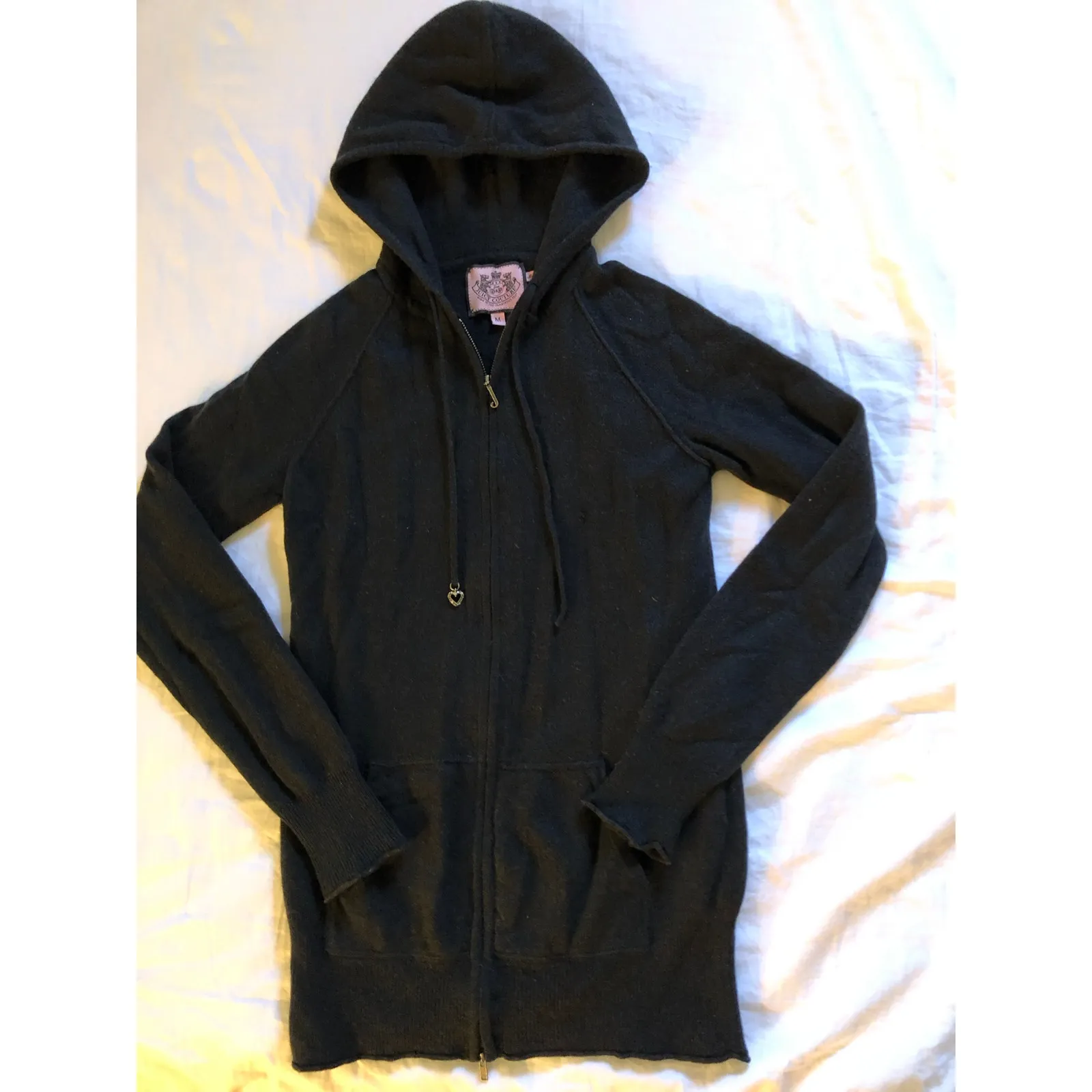 Juicy Couture cozy black cashmere hooded zip up sweater Size Medium - Image 3