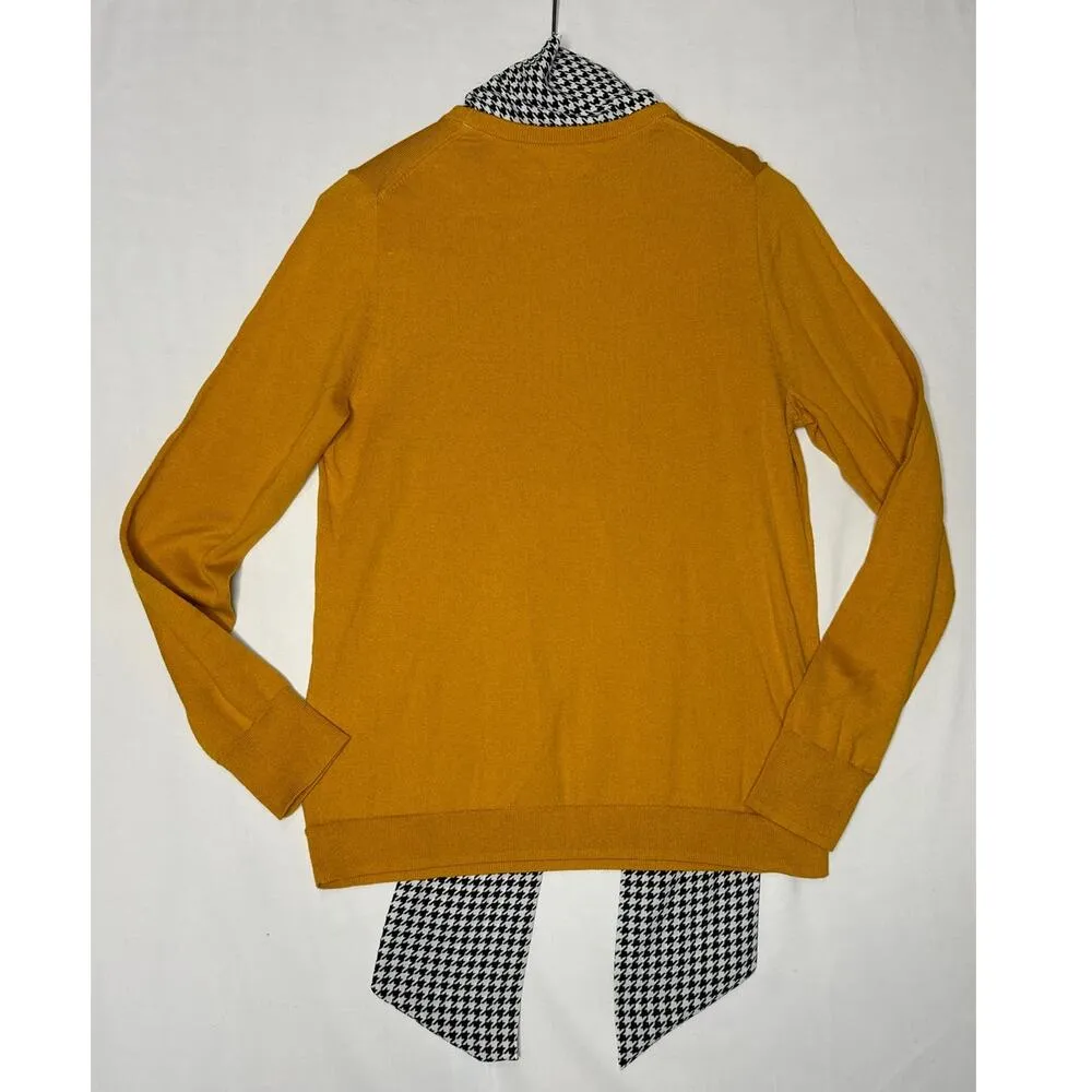 NWT J. Crew Re Imagined Mustard crewneck sweater Houndstooth scarf size medium - Image 9