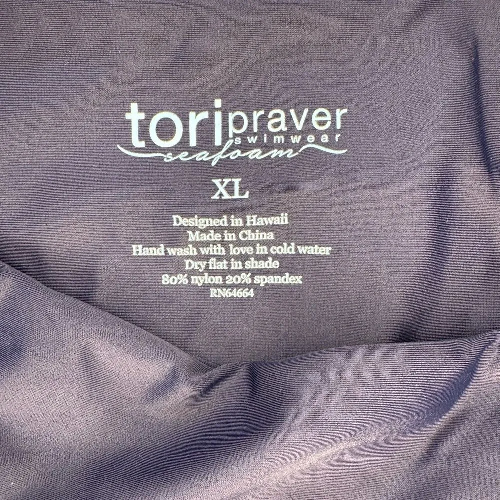 Tori Praver Swimwear Seafoam Navy High Waisted Bikini Bottoms - Image 3