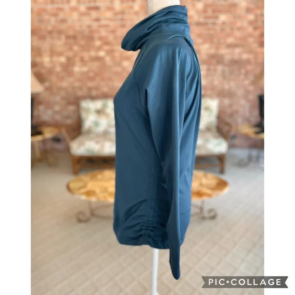 PEACH Clothing Sweatshirt Teal Blue Cowl Neck Fitted Ruched M Athleisure Size M - Image 8