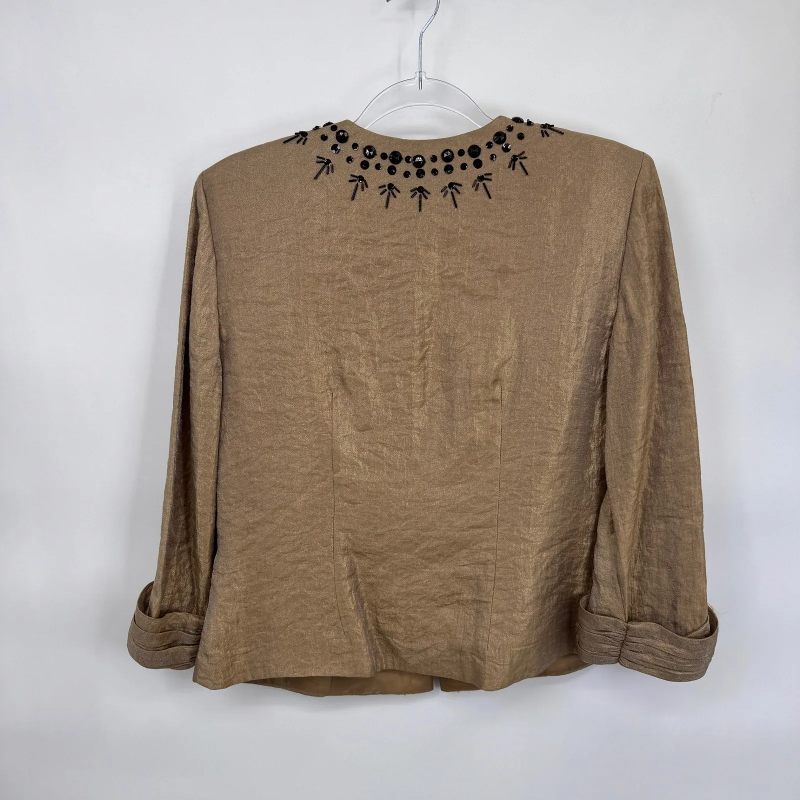 Vintage‎ J.R. Nites by Carol Lin Beaded Bronze Metallic Evening Party Jacket 12 Tan - Image 9
