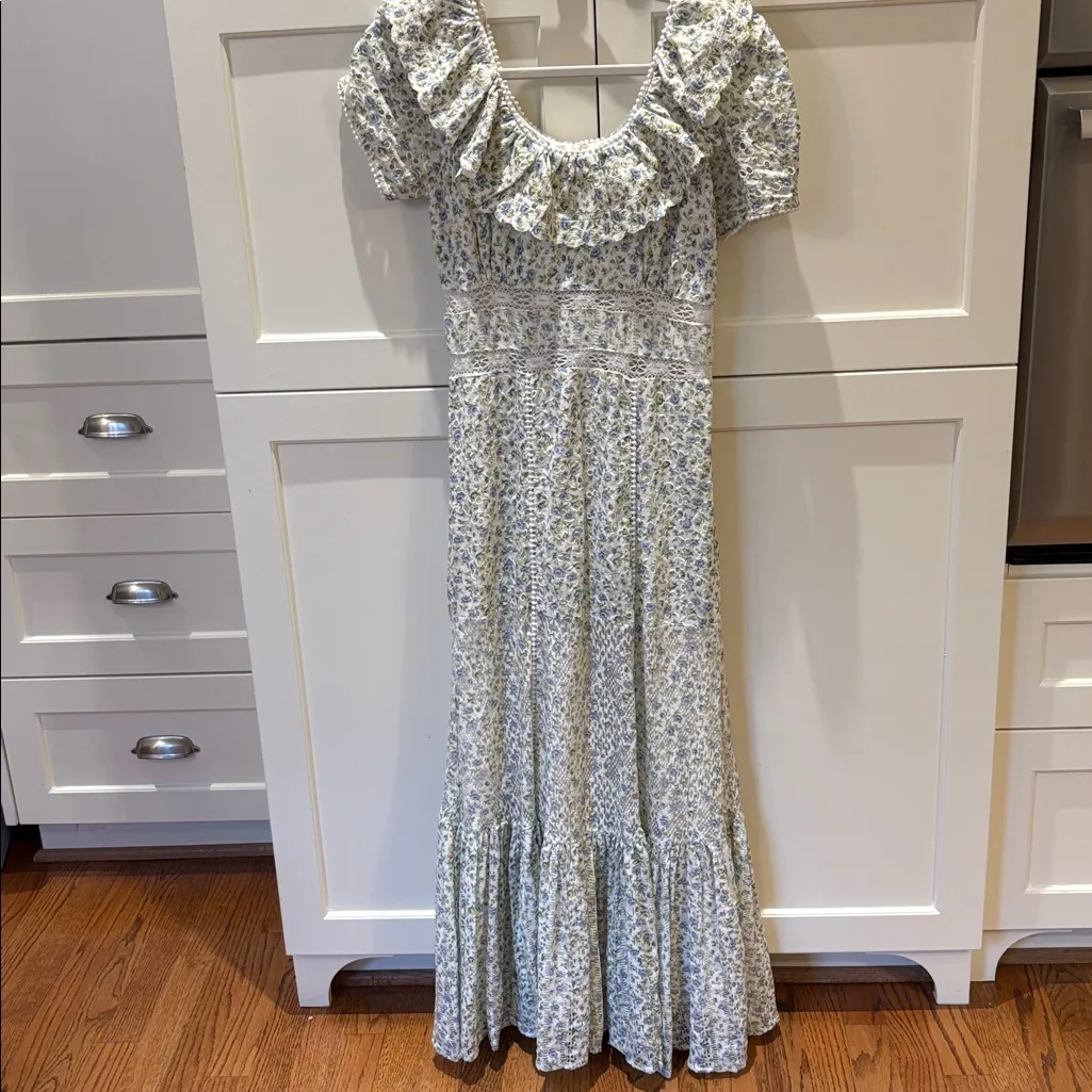 LoveShackFancy dress Stassie White Blue green lace 0 women’s maxi midi lsf - Image 3