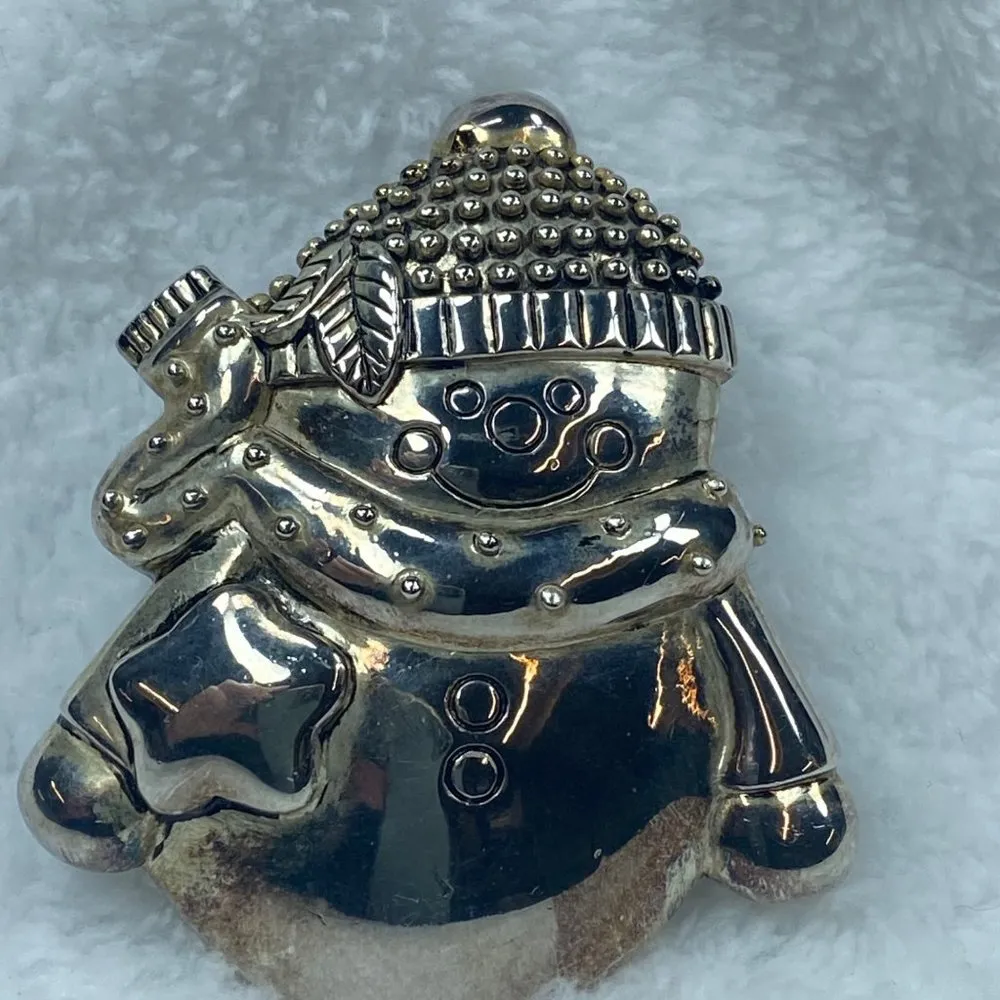 Snowman Winter Christmas Holiday Jewelry Brooch Pendant Scarf Hat Silver Tone - Image 4