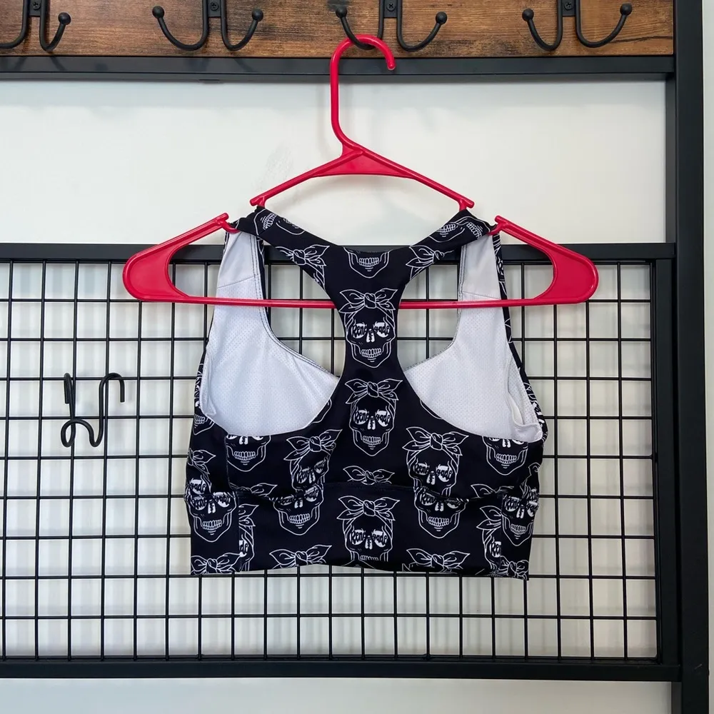 NWOT |‎ Renegade Babes women’s longline skull patterned sports bra — small Black - Image 3