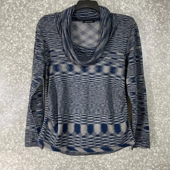Notations Women's Blue & Gray Ikat Boho Cowl Neck Sweater - Size XL - Lagenlook - Image 1