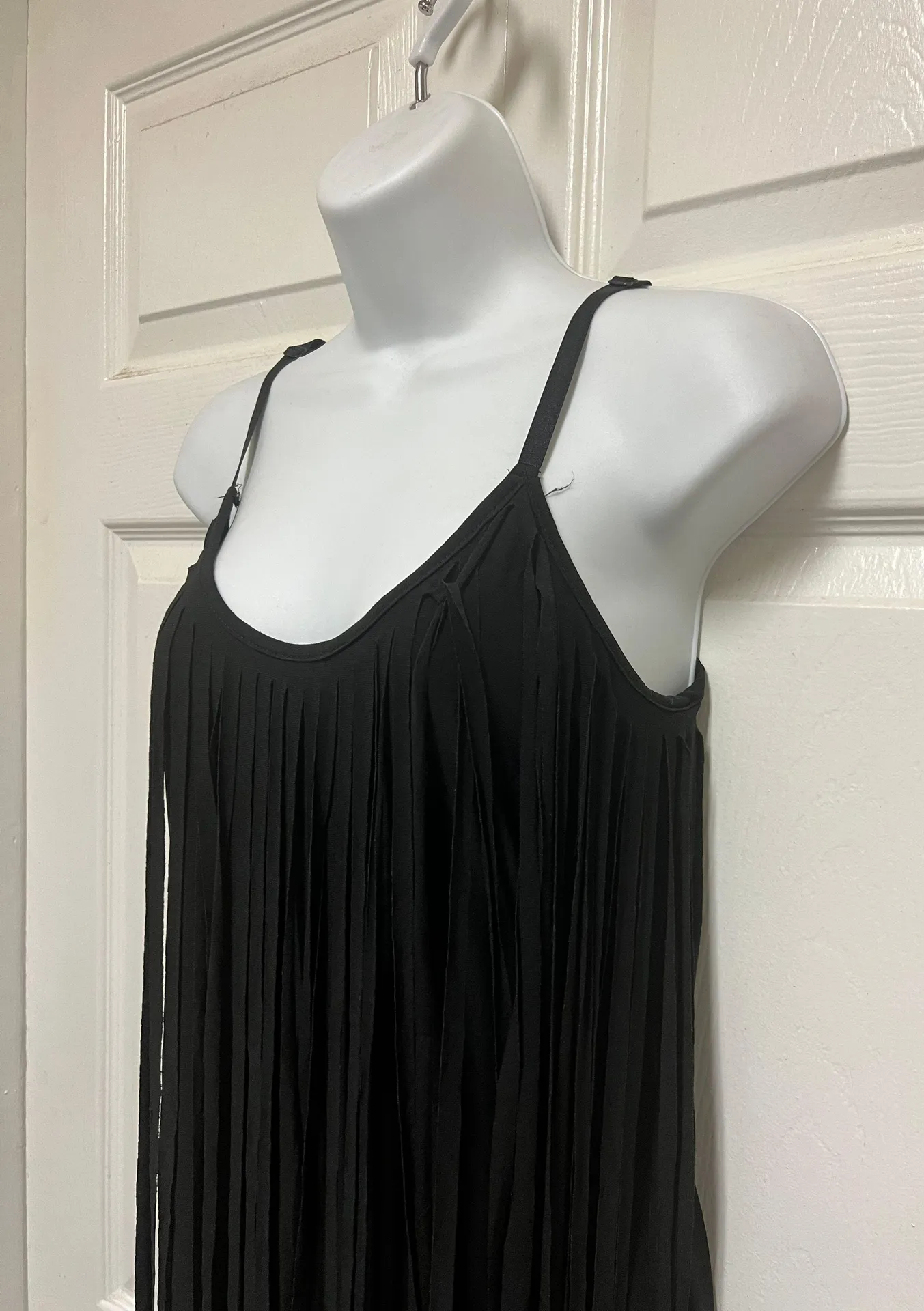 Stiletto Black Short Sleeveless Boho Fringed Mini Dress - Image 4