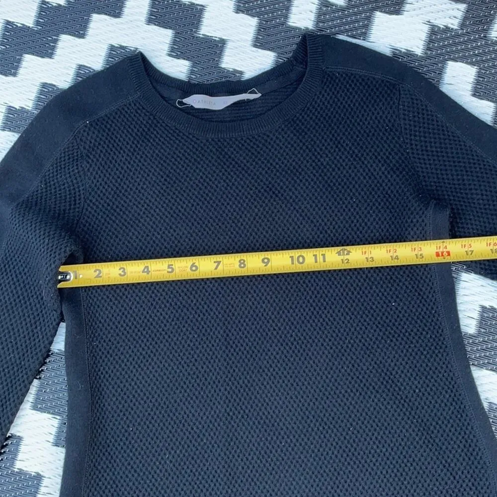 Athleta Black Waffle Knit Wool Crew Neck Long Sleeve Pullover Sweater Size XS - Image 11
